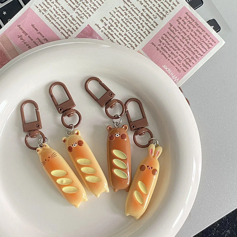 1PC Cute Cartoon Simulated Keychain Kawaii Bread Keyring Pendant Backpack Headphone Case Decoration Accessories Gifts