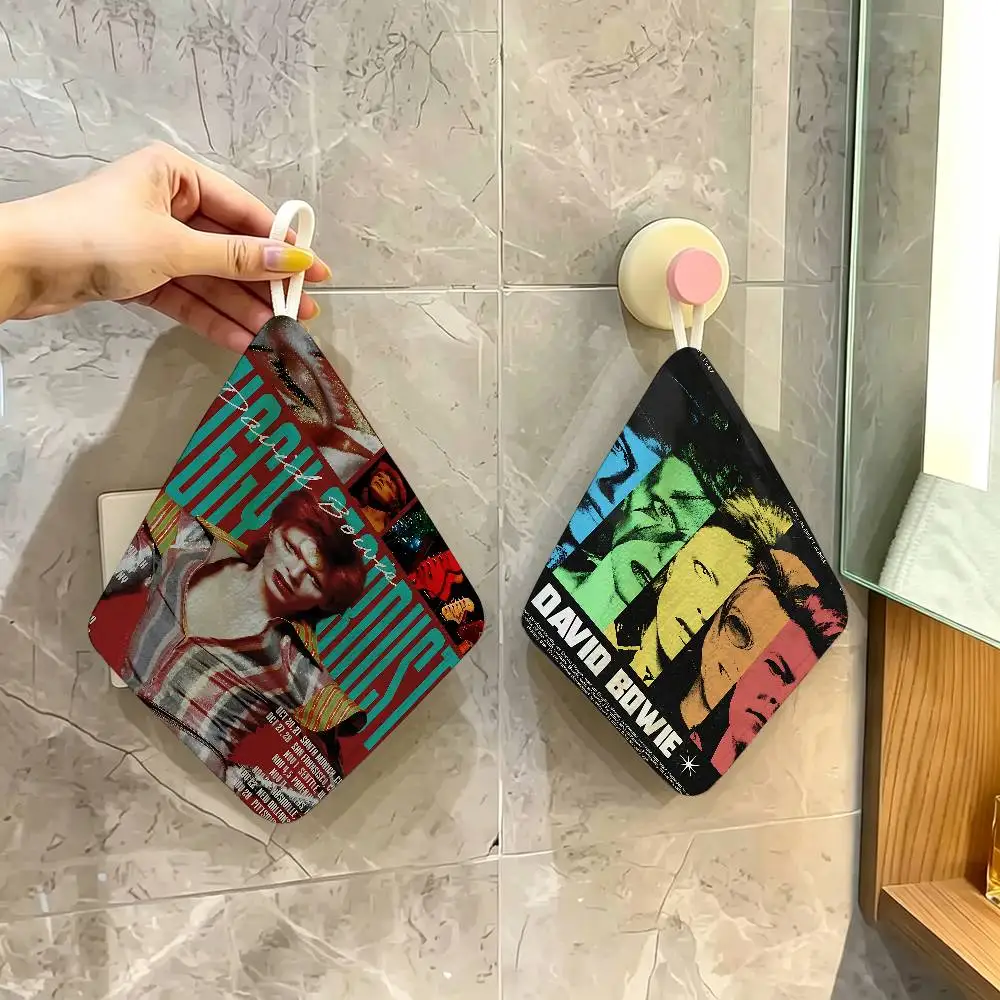 Retro singer D-David B-Bowie Polyester Cotton Hanging Kitchen Towel, Absorbent Hand Wiping Cloth for Daily Cleaning Drying