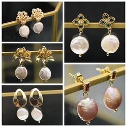GLSEEVO Fashion Hollow Metal Flowers Baroque Pearl Woman Drop Earrings Temperament Simple Trendy Girls Party Gift Jewelry GE1180