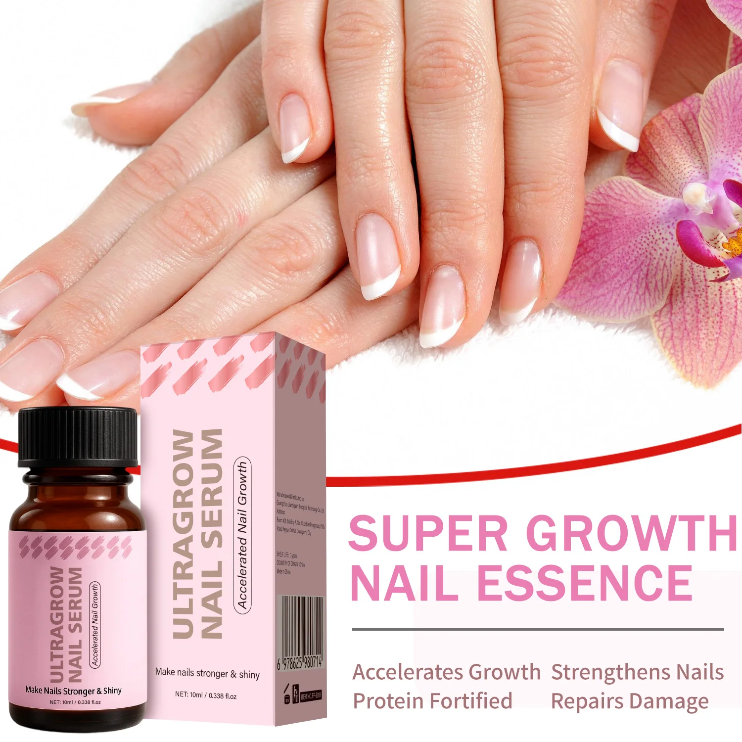 Suero de uñas UltraGrow de 10 ml para el crecimiento y la fuerza con aceite de oliva complejo de queratina y vitamina E para uñas débiles, quebradizantes y divididas