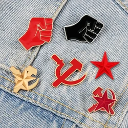 Raised Fist of Solidarity Enamel Pins Soviet Union Revolution Star USSR Brooches Sickle and Hammer Bag Lapel Badge Jewelry Gifts