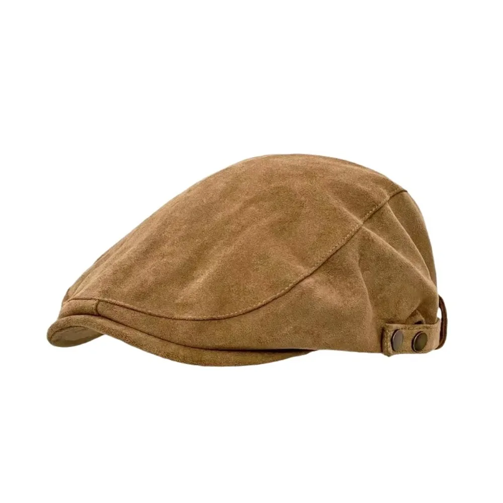 Versatile Metal Button Suede Beret Hats Slim Face Adjustable Newsboy Cap Warm Comfortable Painter Beret Men