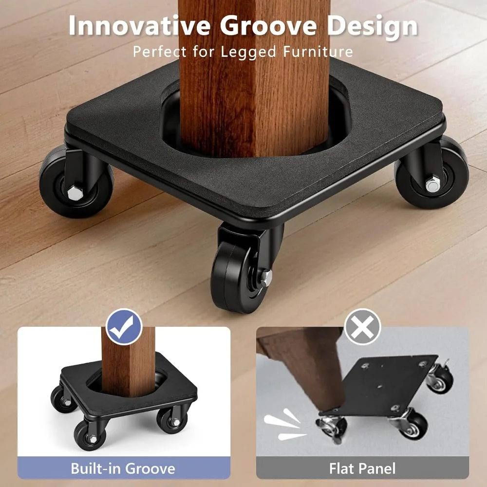 Heavy Duty Furniture Dolly with Anti-Slip Groove Design & Pad for Legged & Flat-Bottom Furniture, 2" Wheels, Supports 1500LBS, Easily Move Piano, Sofa, Table, Cabinet view 3
