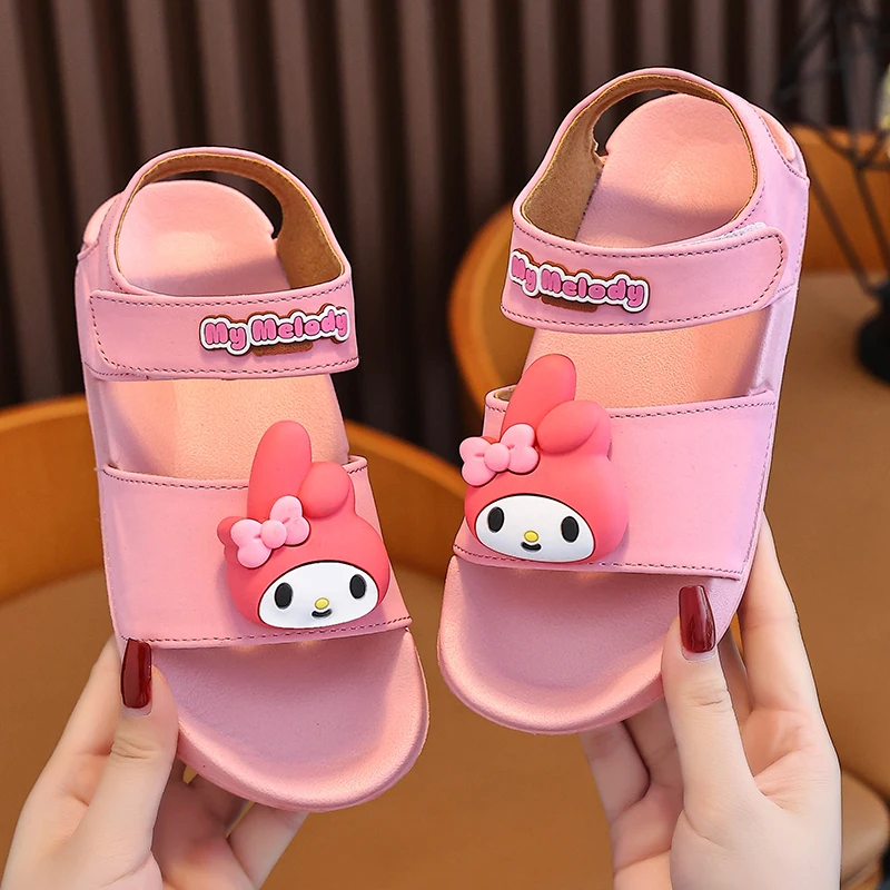 

Сандалии для девочек, лето 2021, детские сандалии принцессы Sanrio, обувь для девочек, модная повседневная нескользящая детская пляжная обувь