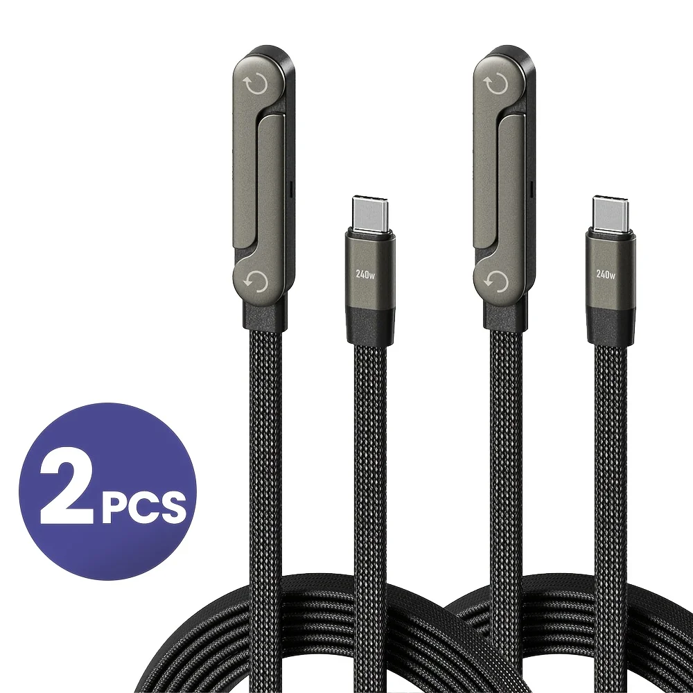 2pcs Foldable Stand Braided Cable, 240W Type C to Type C Fast Charging Cable, Type C Data Cable with Stand Function