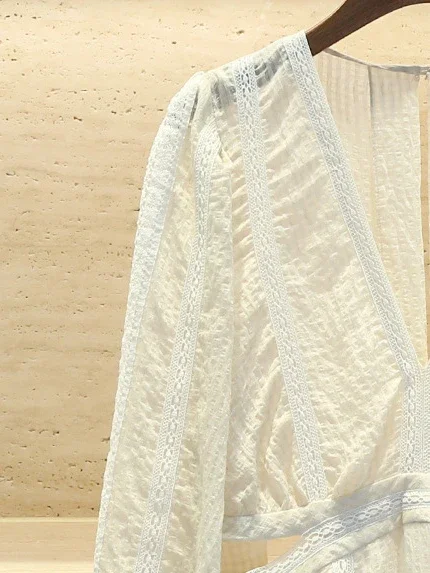 

Women's V-neck long sleeves new in dresses Korean Fashion lace patchwork hollow out elegant dress party night