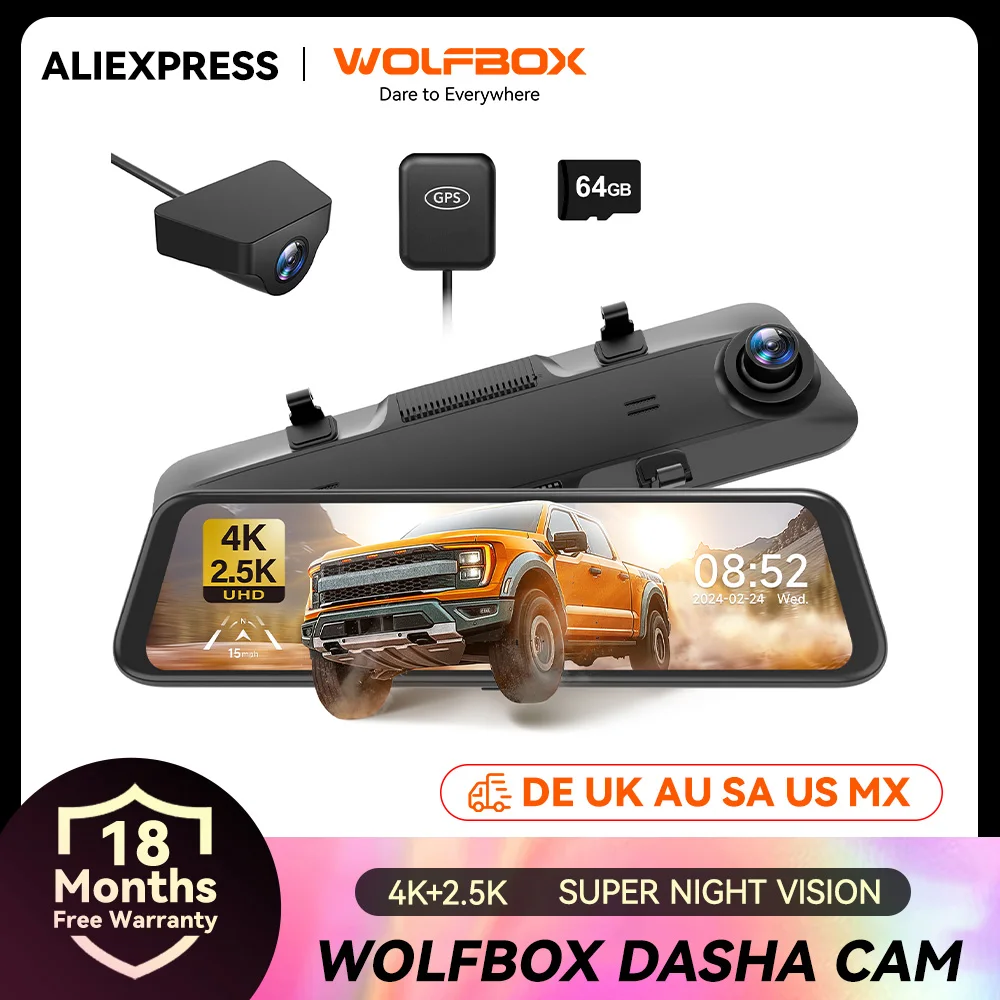 WOLFBOX G900 4K + 2.5K Retrovisore Dash Cam 12 