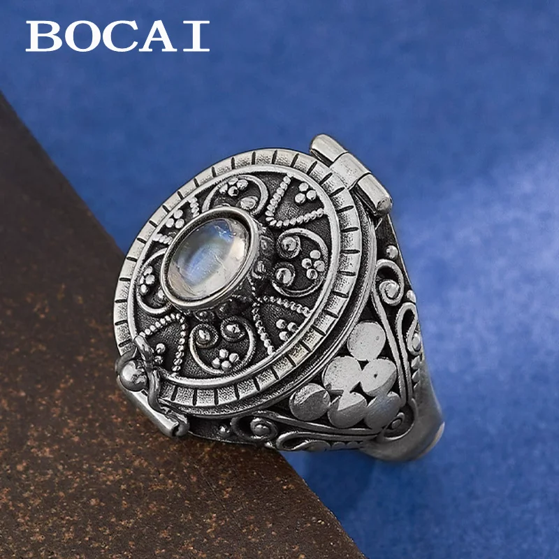 

BOCAI Новое настоящее кольцо из чистого серебра S925 для мужчин и женщин, креативный дизайн, ювелирные изделия с тиснением, коробка Gawu Box