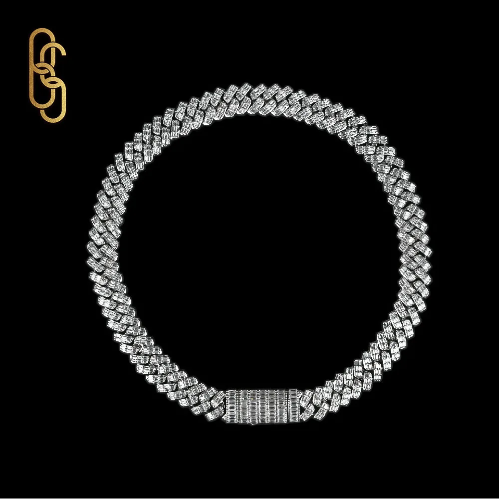 

Custom Moissanite CZ Big Hip Hop Mens Rapper Diamond Chain Pendant Necklace Set Double Row Cuban Link Chain 15MM 18MM 19MM 20MM