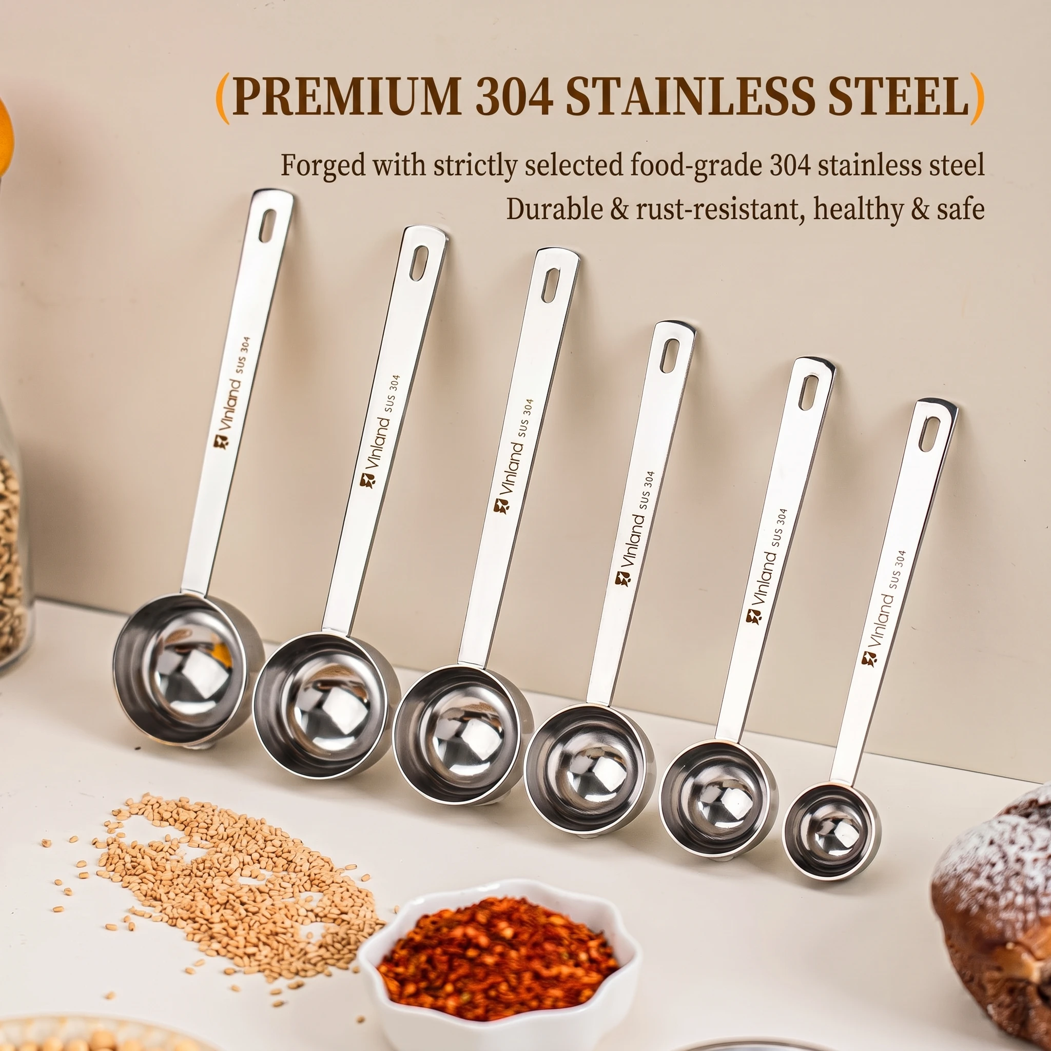 304 Stainless Steel Measuring Spoons, Coffee Bean Scoop, 5g/10ml for Milk Powder & Seasoning
