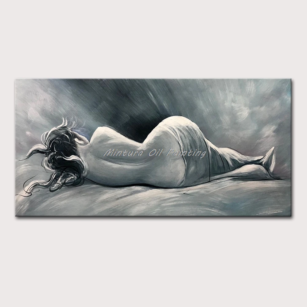 

Mintura Wall Picture for Living Room Oil Paintings on Canvas,Hand-Painted The Woman in The Bed,Home Decoration Wall Art,No Frame