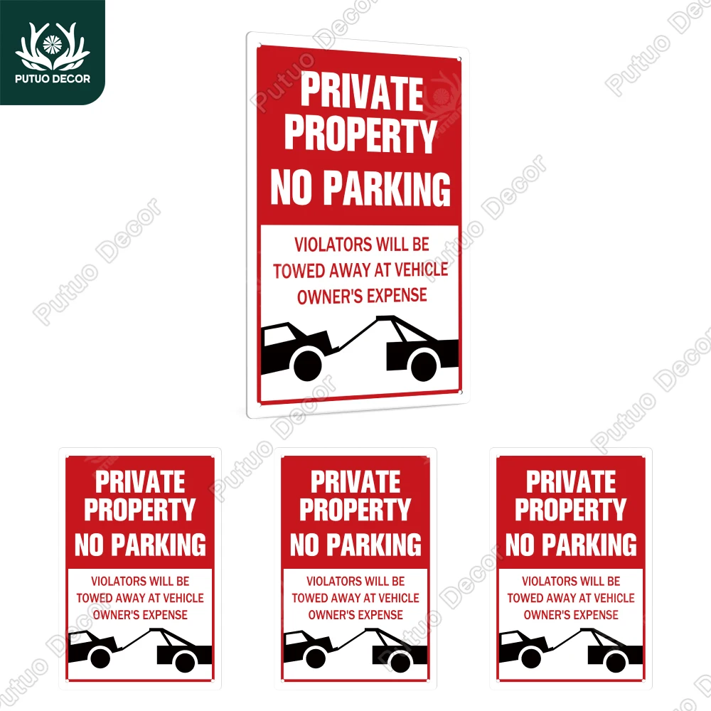 

Putuo Decor 4pc Warning Wall Metal Sign, Prohibit Parking, Vintage Decorative Plaque for Family, backyard Warning