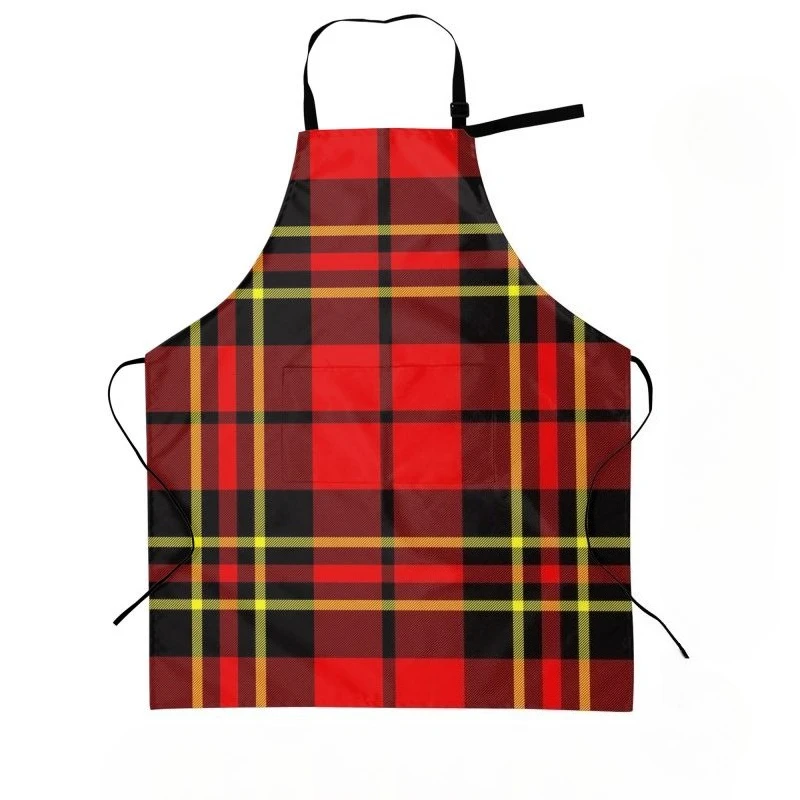 Red Black Tartan Check Scottish Pattern Apron Adjustable Bib Aprons Cooking Chef Apron for Home Kitchen Restaurant Coffee House