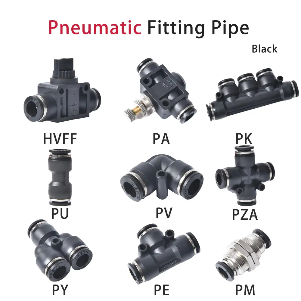 Black Pneumatic Fitting PU PE PY PV PM PK HVFF Pipe Connector Tube Air Quick Fittings Water Push In Hose Coupling 8mm 10mm 12mm