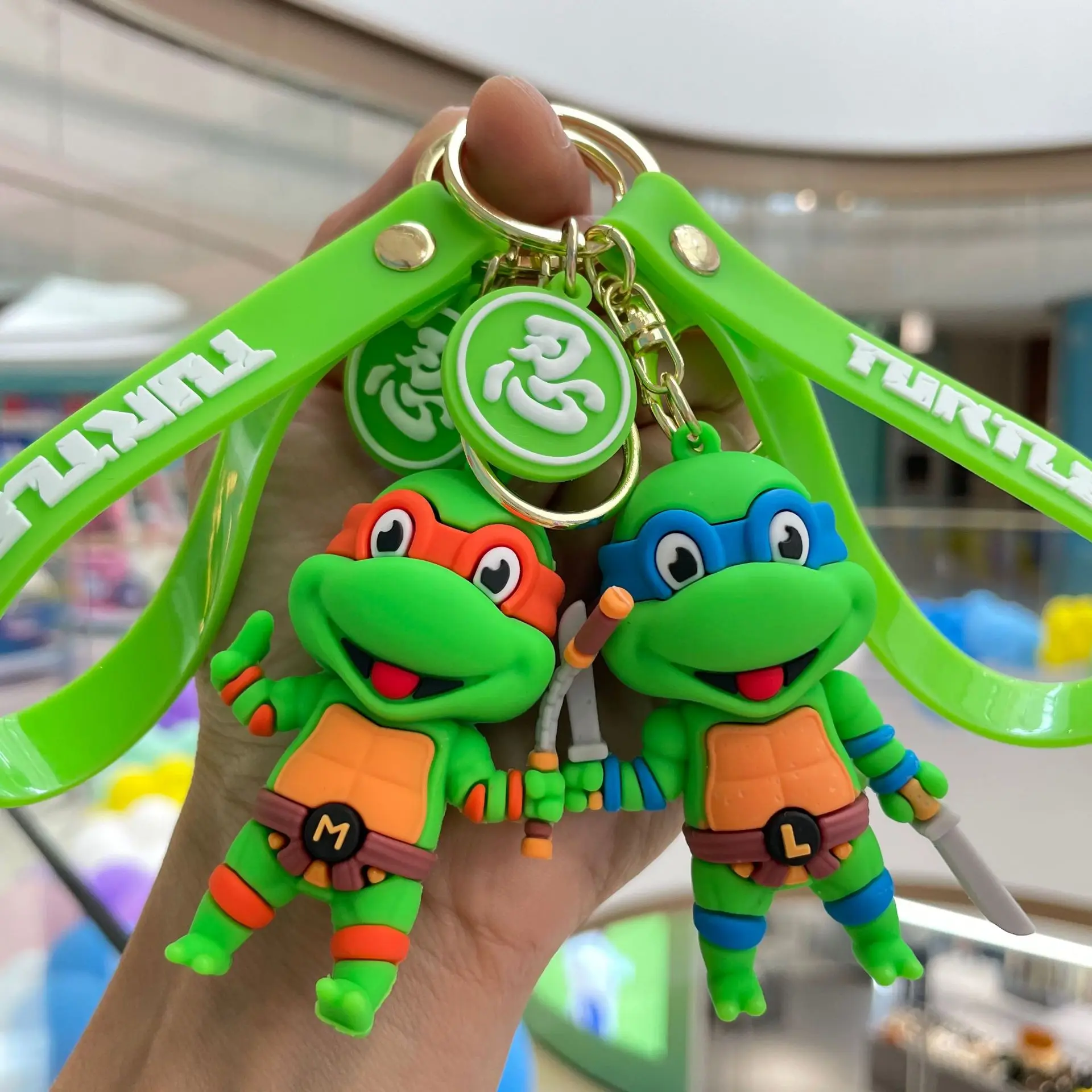 New Model Anime Ninja Figure Keychain Set Brave Teenage  Turtles Raphael Donatello Doll Keyring Car Package