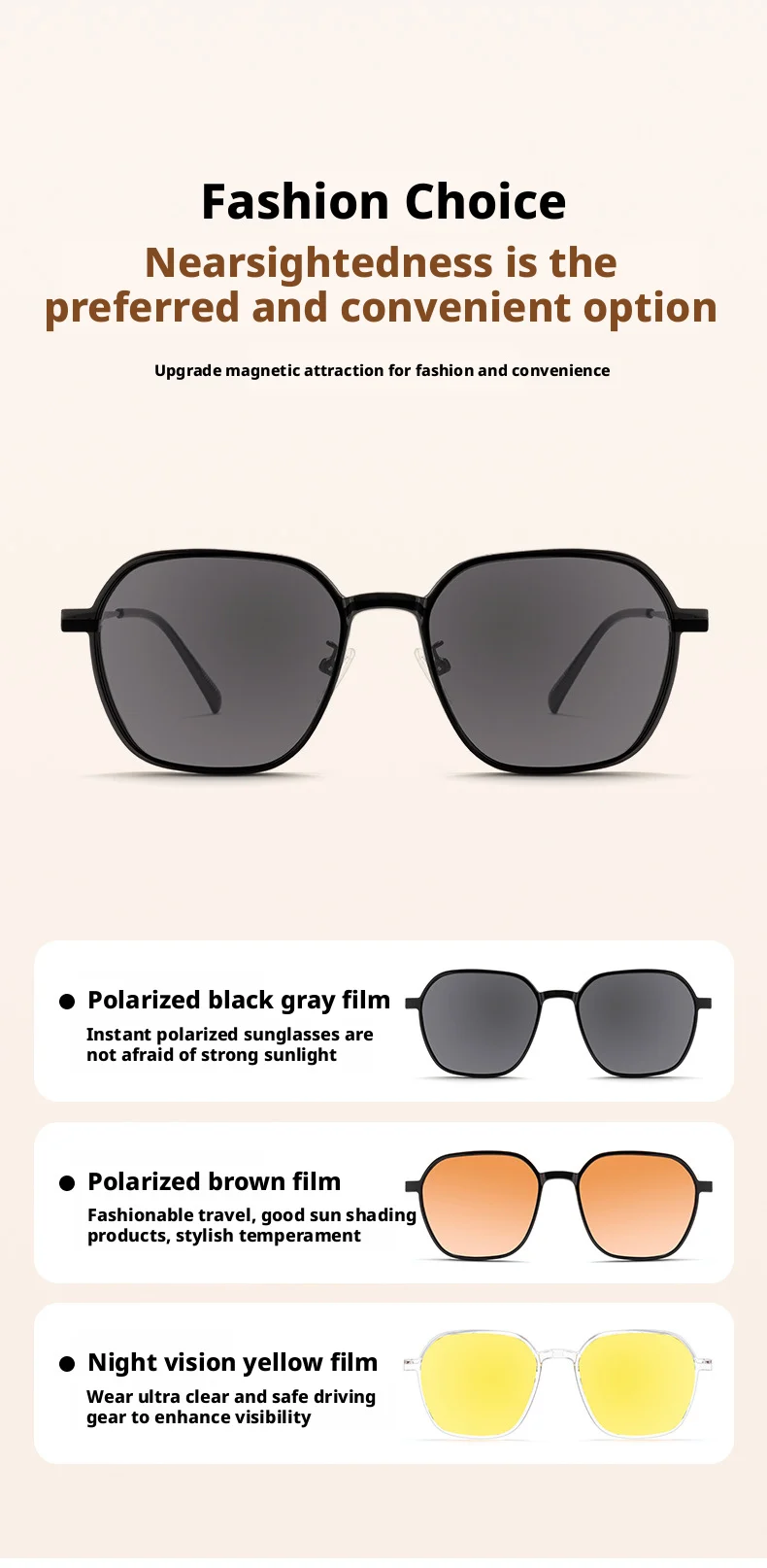 YCFoya Herren- und Damenbrille, modischer Trend, polygonaler magnetischer Clip, ultraleicht, große Größe, UV400-Brillengestell, JS15ZM – Detail 3
