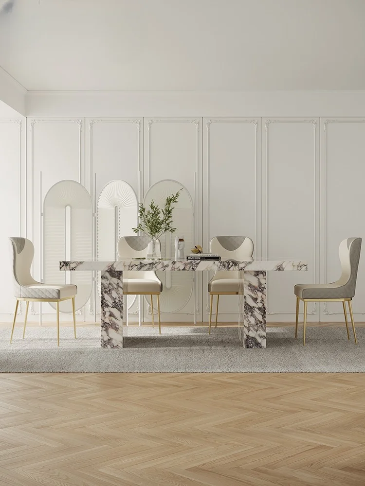 Rock dining table and chair combination rectangular household modern size Bulgari marble dining table.