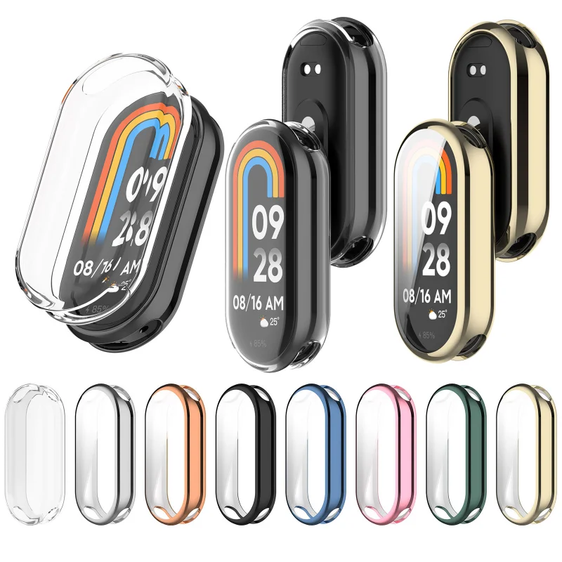 Чехол для часов Xiaomi Mi Band 8, твердый корпус из поликарбоната, закаленное стекло, полное покрытие, защитная пленка для экрана, чехлы из ТПУ, чехол для часов Mi Band 8