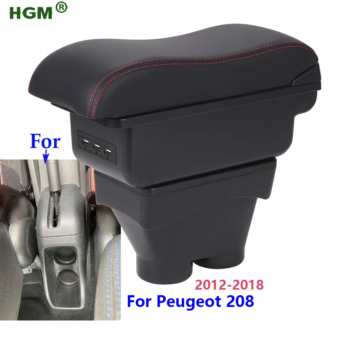 For Peugeot 208 Armrest Box For Peugeot 208 2012-2018 Car Armrest Retrofit partsBracing Height Increase Arm auto Storage Box