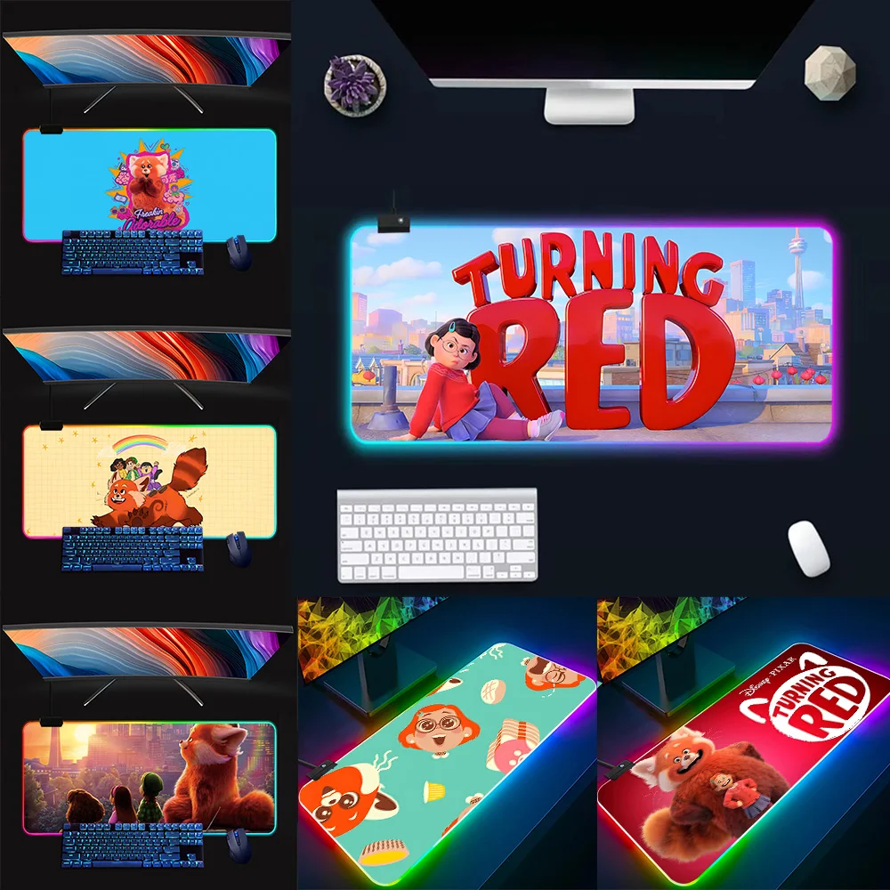 Turning red cute bear RGB Pc Gamer Keyboard Mouse Pad Mousepad LED Glowing Mouse Mats Rubber Gaming Computer Mausepad