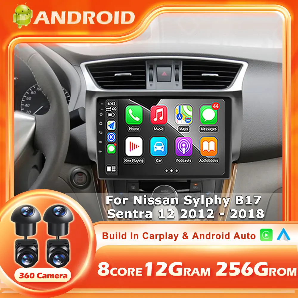 Android 15 For Nissan Sylphy B17 Sentra 12 2012-2018 Carplay Auto 2K Screen Car Radio Multimedia Player Autoradio Stereo NO 2din