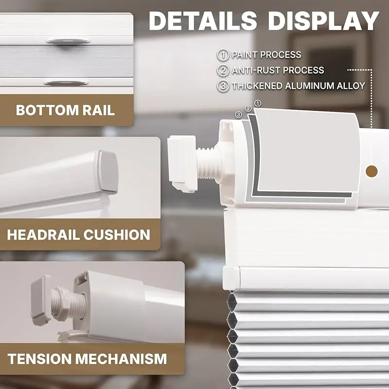 Customs Shades No Need Drill Hole Install Protect Wall Manual Cordless Spring Day And Night Honeycomb Cellular Blinds For Window