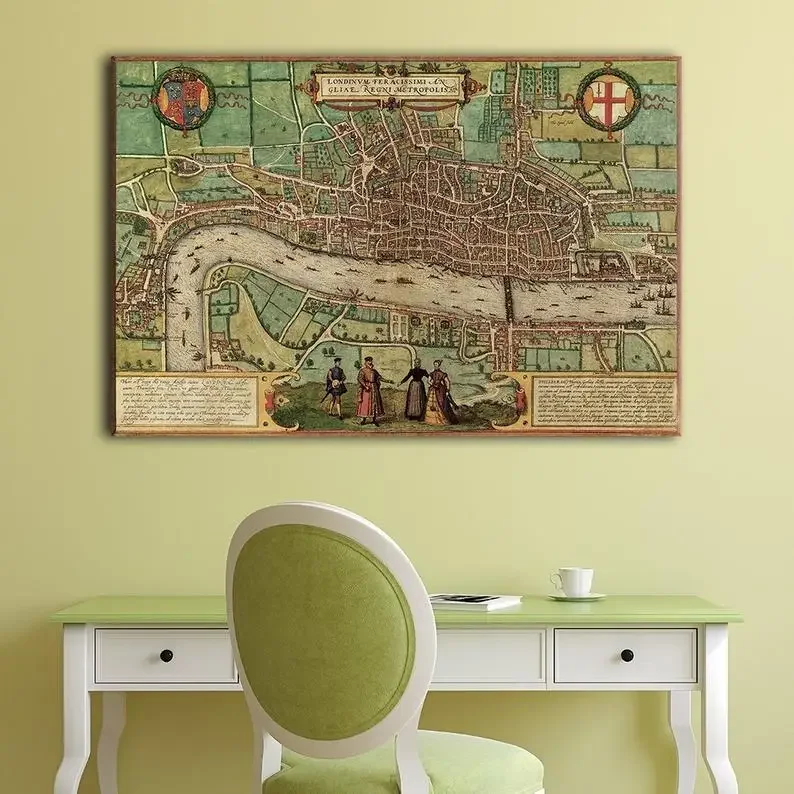 London Antique Map Oil Painting Wall Home Decoration