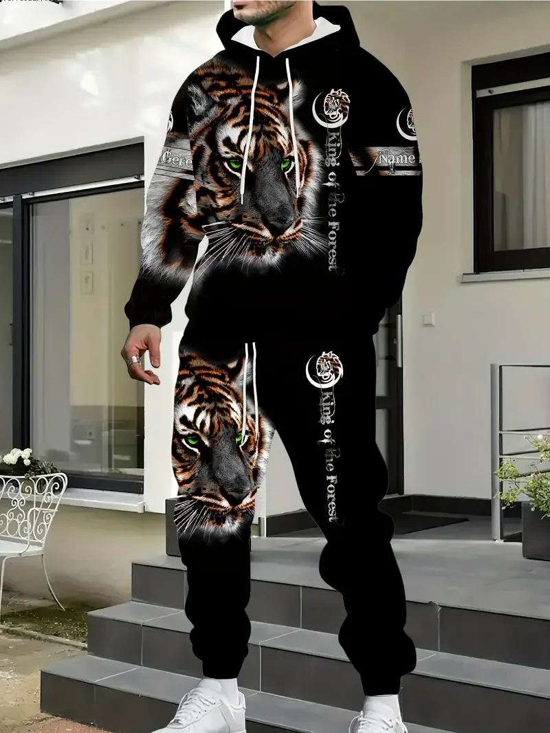 2024 New Fierce tiger Hoodies Pants Suit 3D Print Men Women Jogging Tracksuit Outfits Casual Sweatshirt Men\'s Clothing 2pcs Sets