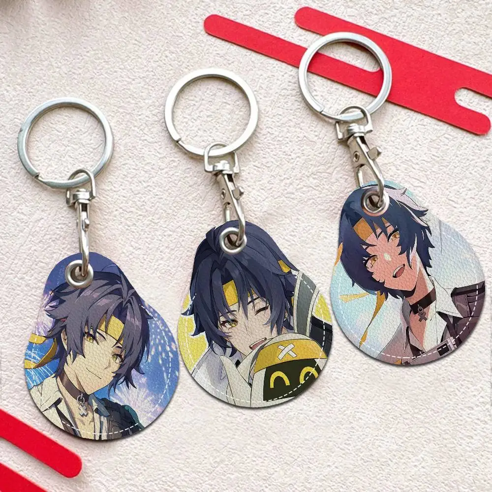 Game Asaba Harumasa Anime PU Card Holder Keychain Key Ring Door Lock Access Tags Card Case Keychain Access Card Key Tag Ring
