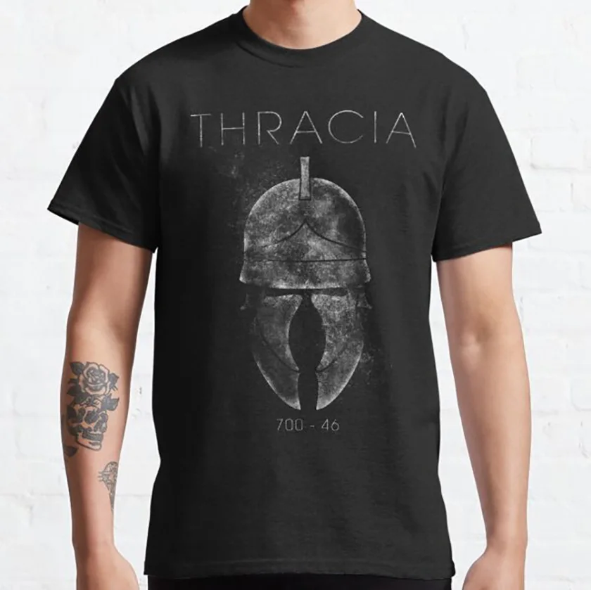 Thracian Design Spartan Sparta gladiator Helmet T-Shirt for Men strength honor Unique Big Tall Tee Plus Size Large size clothing