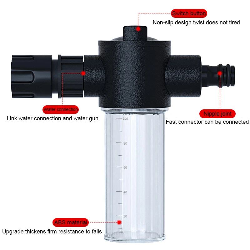 Akcesoria do węża ogrodowego myjnia samochodowa do czyszczenia piankowego garnek o zmiennym przepływie 100ML pistolet na wodę piankowy narzędzia do