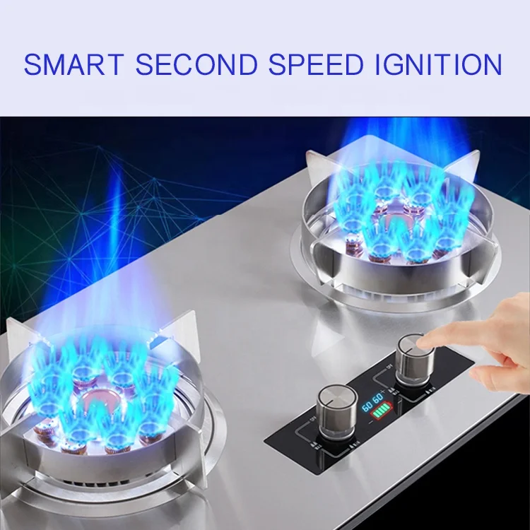 2口ガスコンロ - ステンレス製ビルトインクックトップ、LPG用ハイフレーム、業務用/家庭用