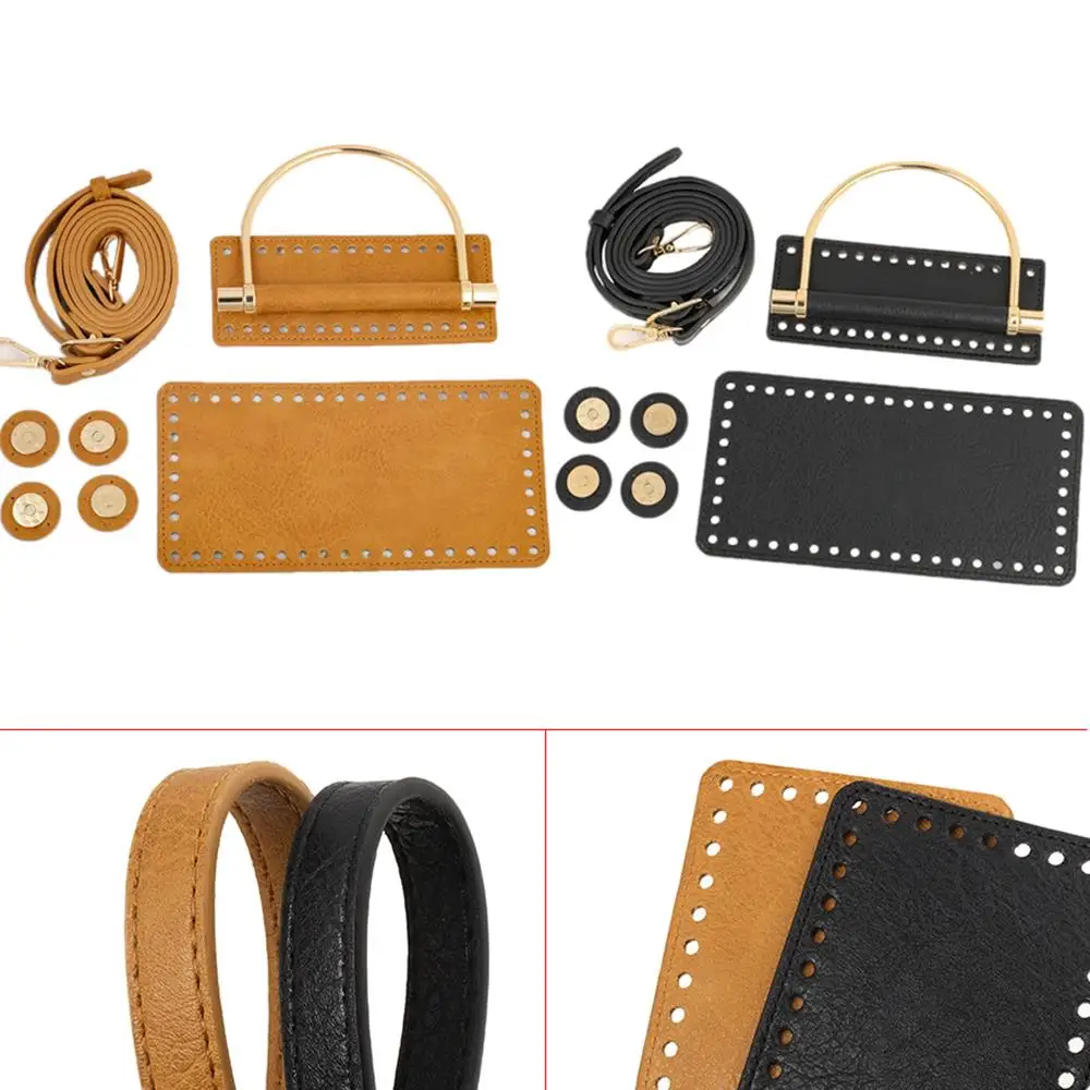 1Set PU Leather Knitting Crochet Bag Bottom Handbag Shoulder Strap Handmade Patchwork DIY Handle Bag Woven Bag Accessories