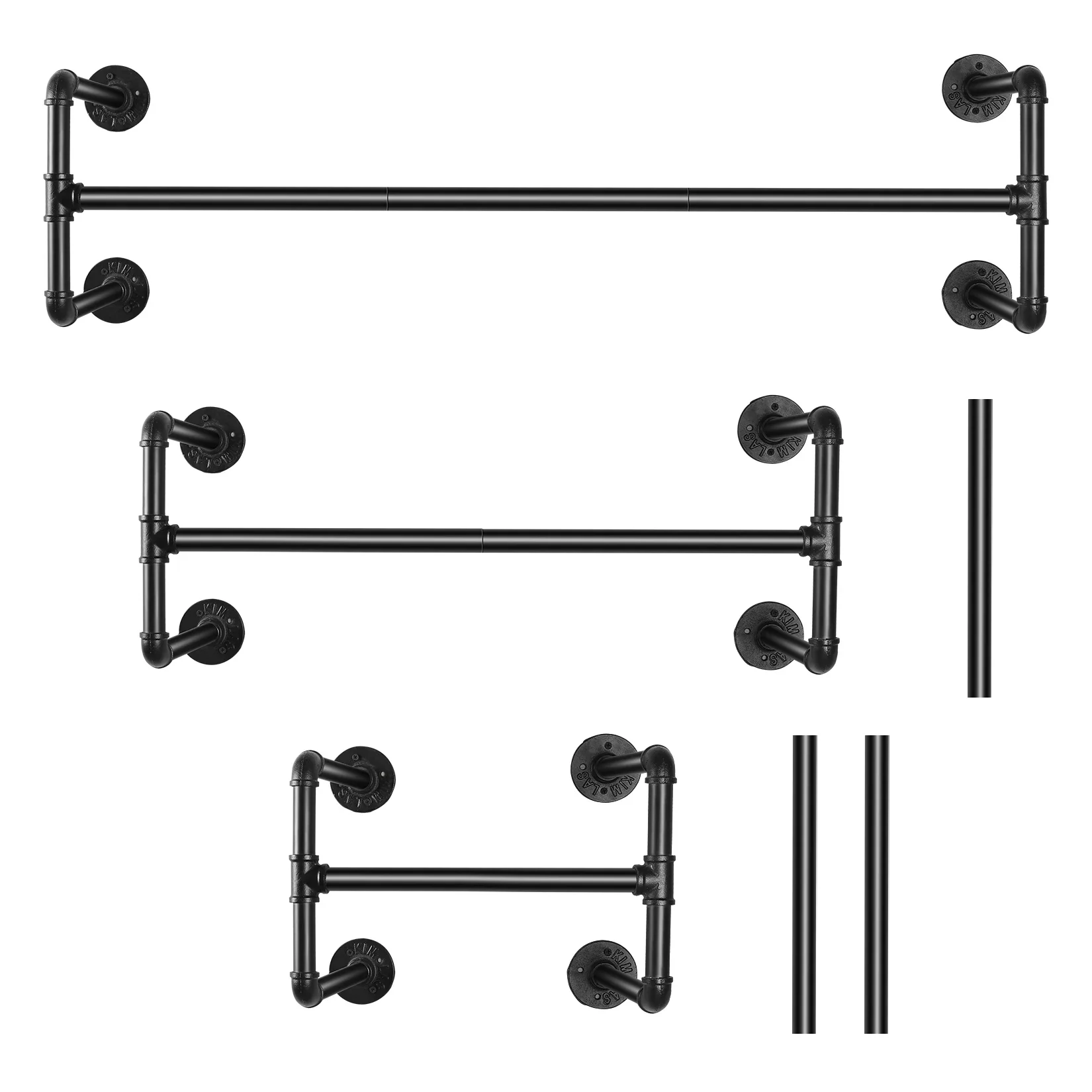 

Industrial Pipe Clothes Rack Wall Mounted Hanging Bar Garment Rack Rail Detachable Bedroom Space-Saver for Home