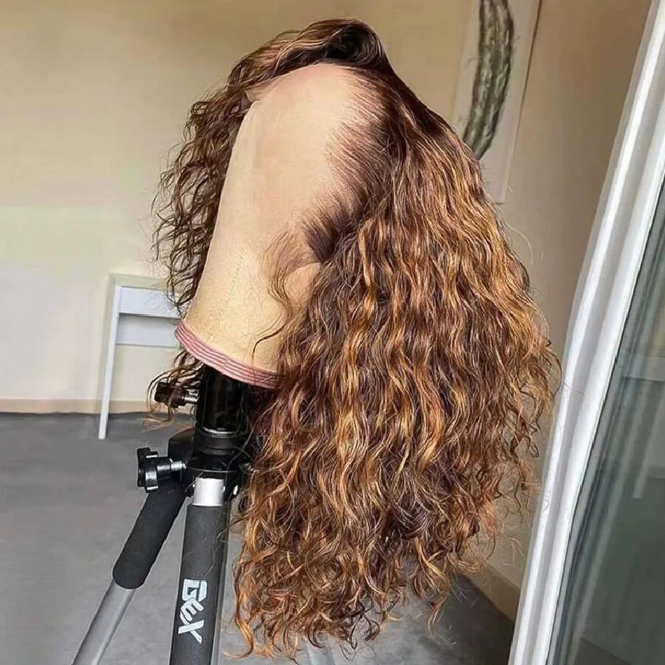 Curly Bob Wig Human Hair Deep Wave 13x4 HD Lace Front Wigs For Black Women Human Hair Pre Plucked Wear And Go Glueless Short Wet And Wavy Ombre Honey Blonde Highlight Color 4/27 12 Inch