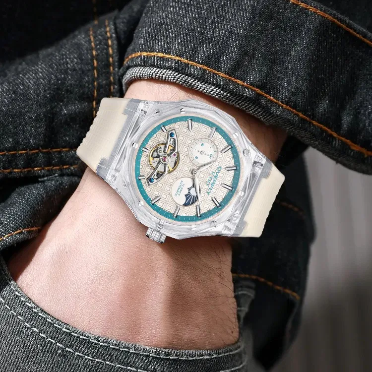 ساعة زوجية أصلية جديدة للرجال ذات هيكل عظمي مع لمسة نهائية مضيئة، ساعة يد نسائية ذات تصميم مختارة راقية #2