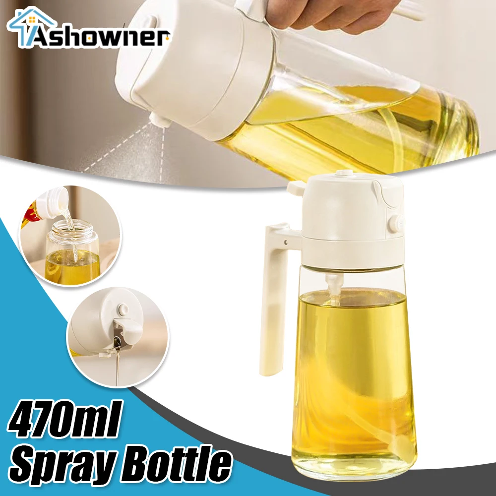 

470ml Oil Spray Bottle 2 in 1 Kitchen Oil Dispenser Push Down Oil Spray Bottle All in One For Air Fryer Salad Frying Barbecue