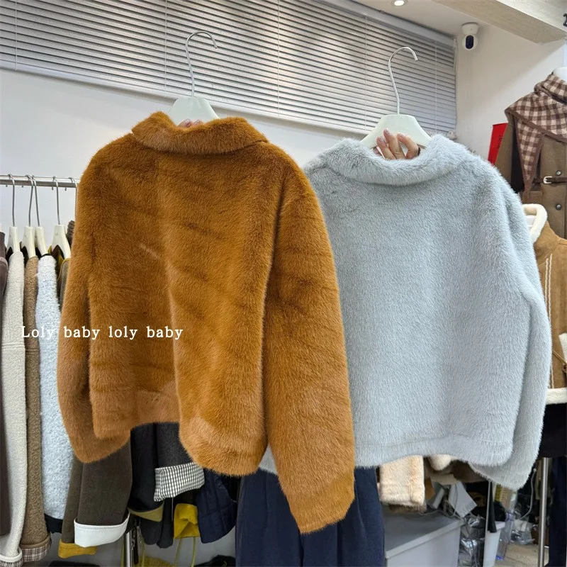 Frauen Herbst Winter Faux Nerz Haar Koreanischen Stil Longs Leeve Einreiher Jacke Dame Streetwear Flauschigen Faux Pelz Outwear