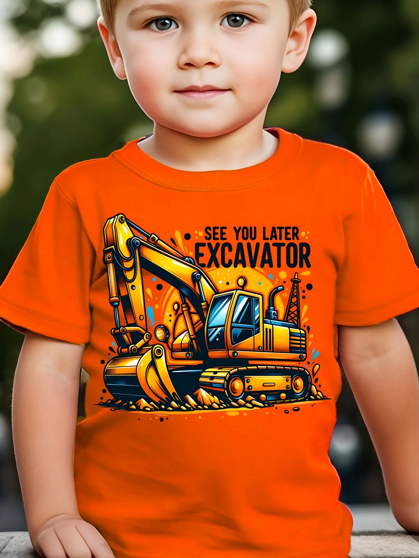 See You Later Excavator Construction Vehicle Cartoon Graphic Print T Shirt Family Matching Boy Girls Kids Short Sleeve Daily Tee