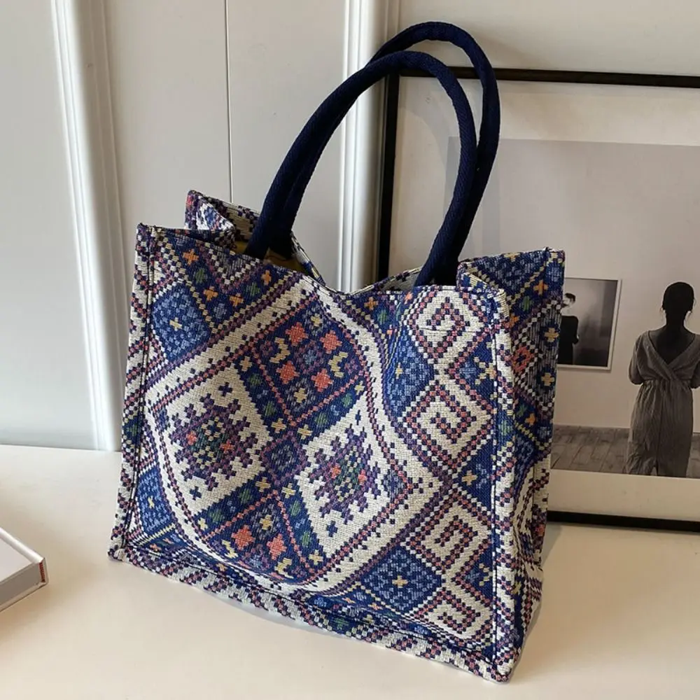 

Fashion Ethnic Style Tote Bag Large Capacity Canvas Women's Shoulder Bag Casual Retro Commuting Bags Female