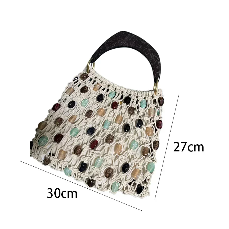 Vintage Handgefertigte Perlen-Handtasche Nischen-Designer Luxus Ausgehöhlte Bucket Bag Neue Sommer Damen Strand-Urlaubstasche – Detail 1