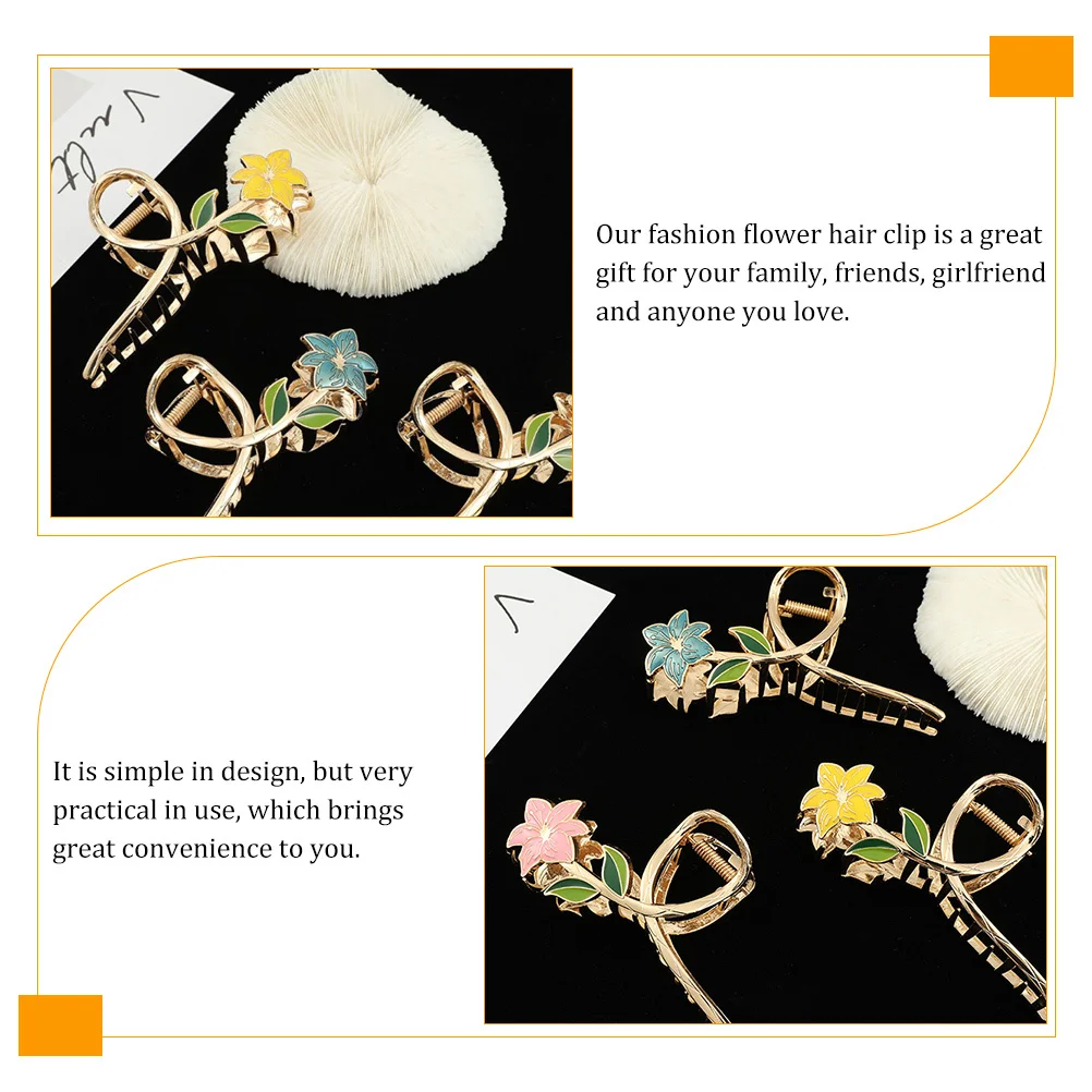

2 Pcs Retro Lily Hair Clip Claw Clips for Women Accessories Decoration Flower Shark