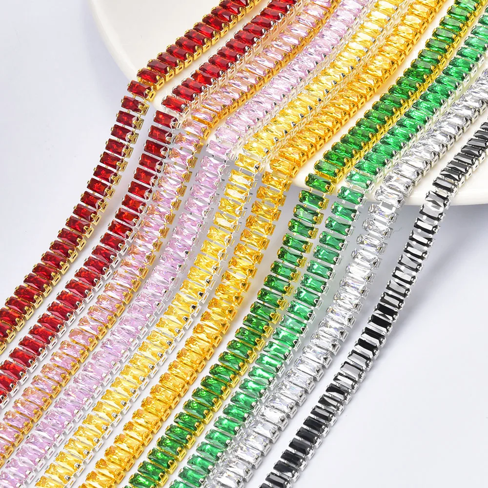 Mix Color Rectangle Square Zircon Rhinestones Chain Crystal Strass Golden Silver Base Rhinestones Cup Trimming For Decoration