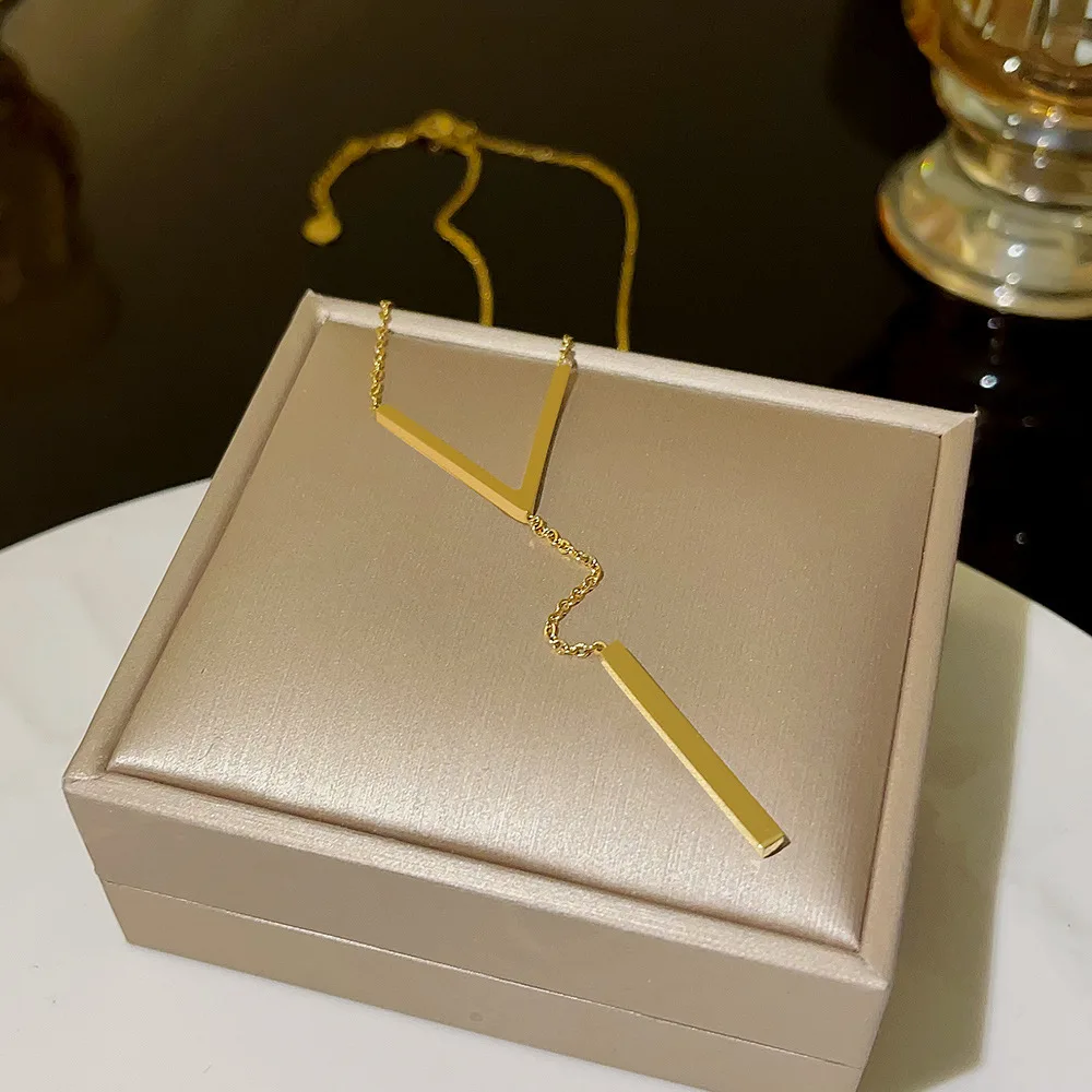 V Shape Stick Pendant Necklace for Women Ladies Dainty Long Chain Necklace Party Jewelry image 5