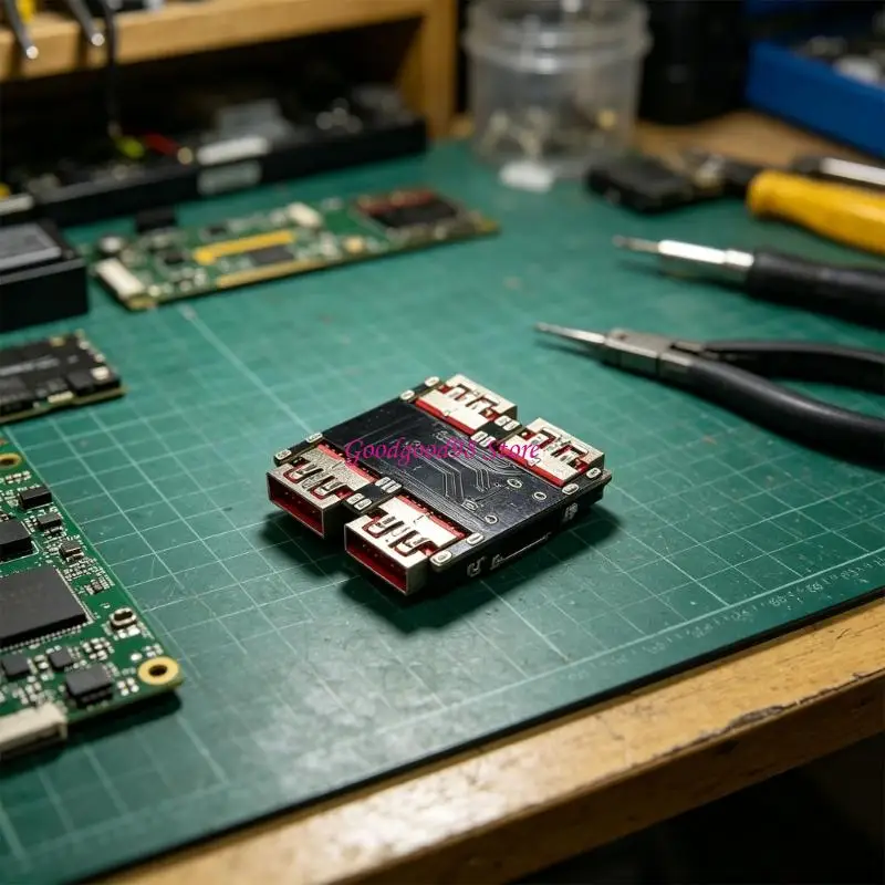 Open Four Way USB Board with C Male End and 4 USB-A Outlets, Expansion Board for Office Table Use and Daily Device Sorting