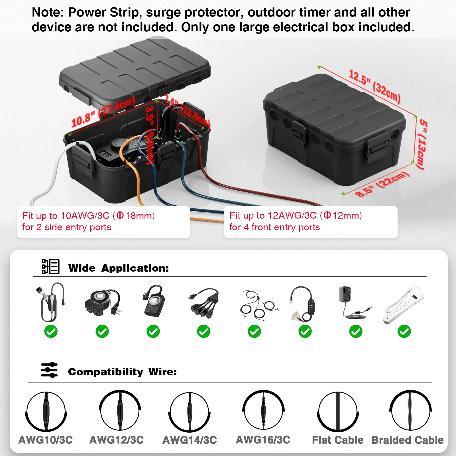4개 세트 완전 방수 전기 박스 야외용 1개 대형 & 1개 소형 박스 & 2개 미니 코드 보호기 야외 플러그/전원 스트립용