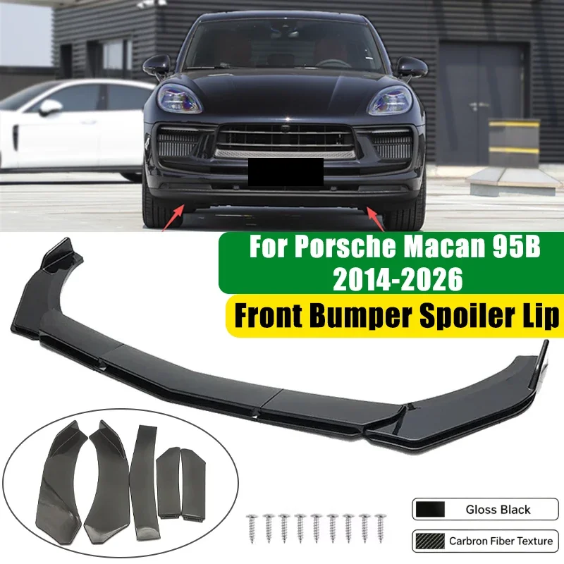 For Porsche Macan 95B 2014-2026 5Pcs ABS Car Front Bumper Lip Spoiler Splitter Body Kit Canard Tuning Accessories