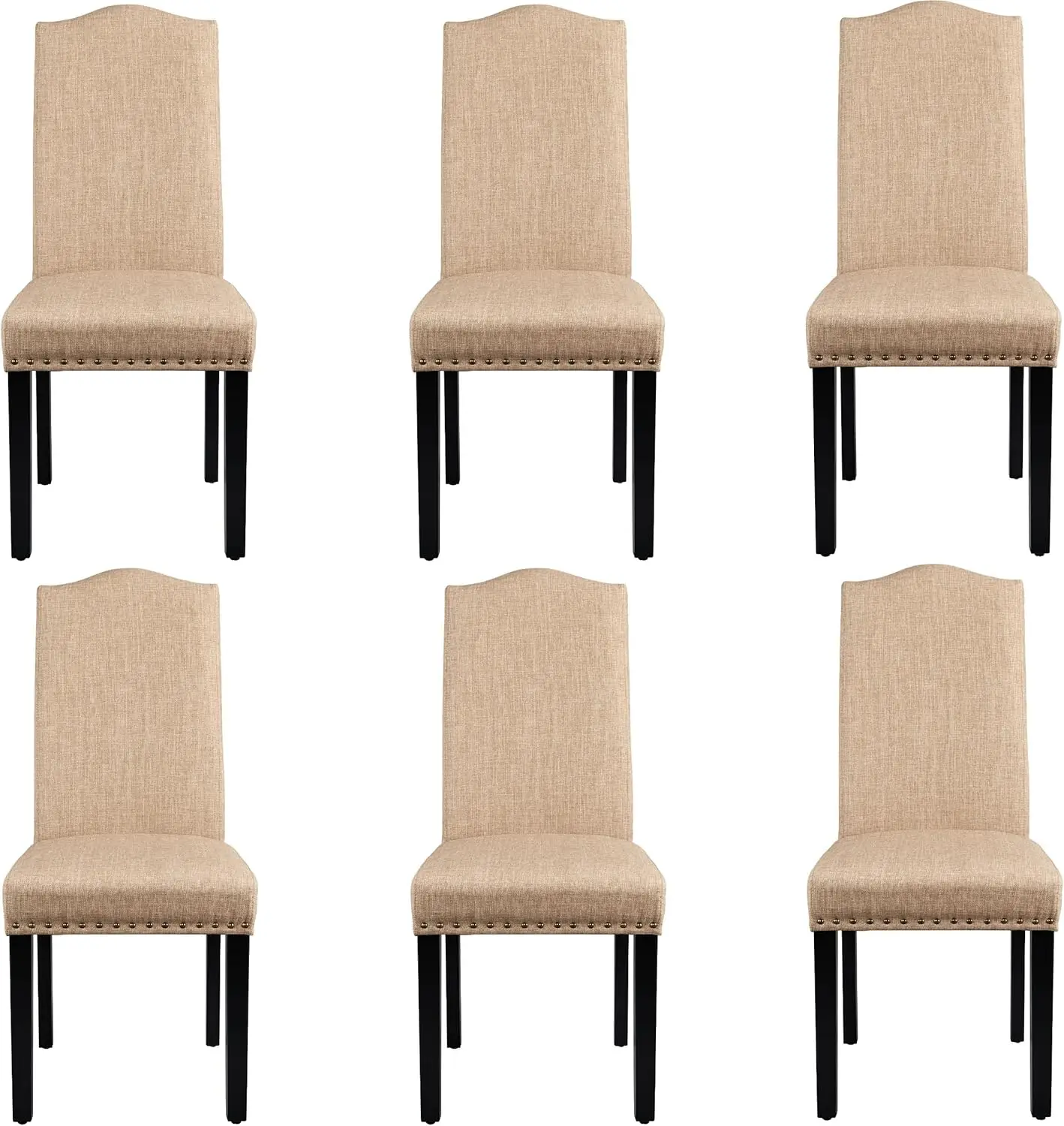 Dining Chairs Set of 6 Upholstered Parsons Chairs, Fabric Dining Room Kitchen Side Chair with Rubber Wood Legs and Nailhead Trim