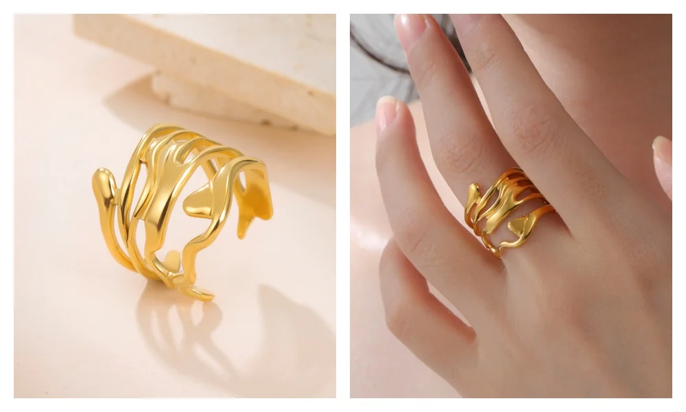 Skyrim Edelstahl Goldfarben Geometrischer Offener Ring Mode Minimalistischer Fingerring Hochzeit Party Schmuck Geschenk Großhandel – Detail 4