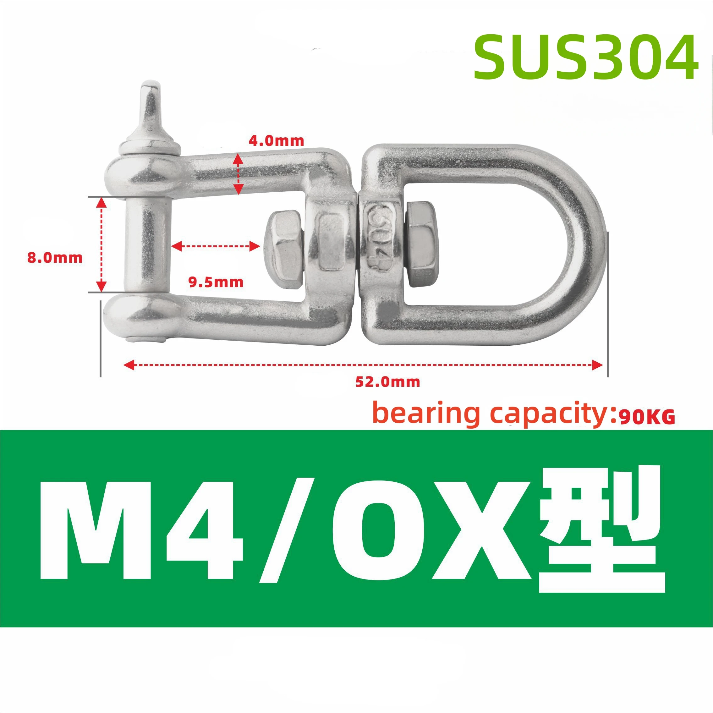 304 roestvrijstalen kaak draaibare ankerconnector Duty Boat Marine Yacht Swivel Snap Rolling Shackle Haken Apparaat Swivel Snap